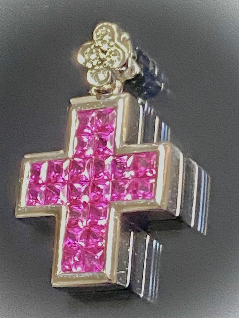 ルビー十字架型ペンダントヘッドk18 wg