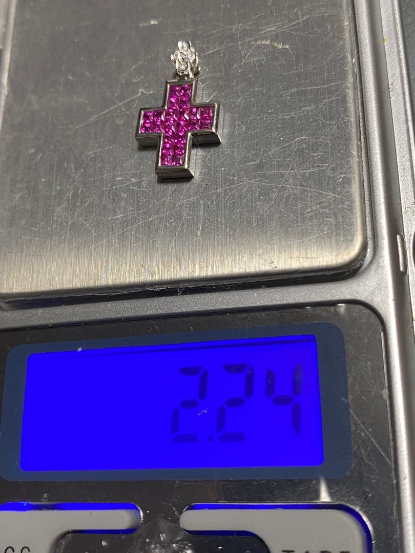 ルビー十字架型ペンダントヘッドk18 wg