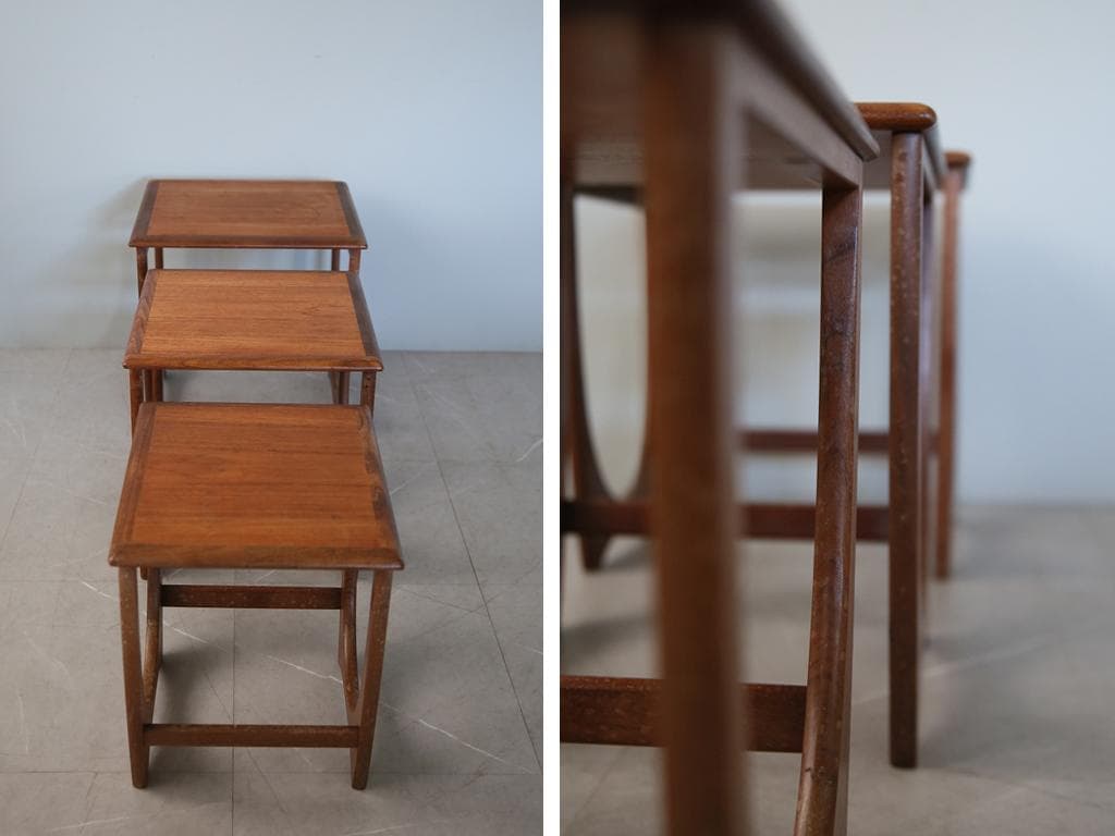 英国アンティークG-PLANジープランネストテーブル3台/収納机91-108)