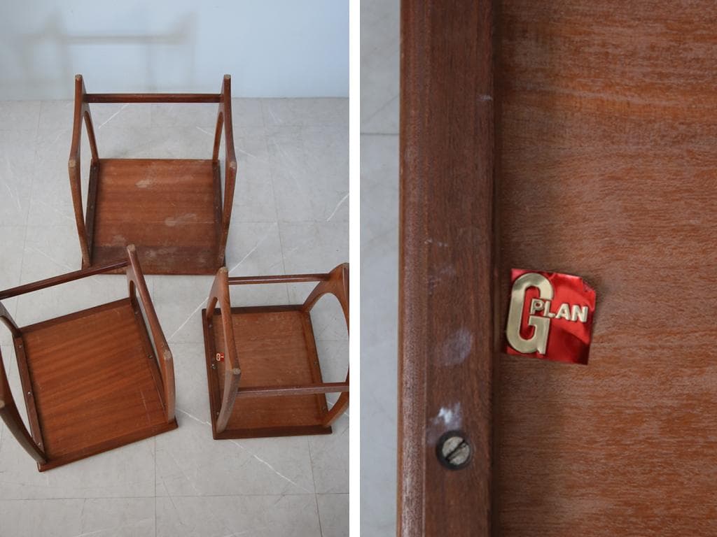 英国アンティークG-PLANジープランネストテーブル3台/収納机91-108)