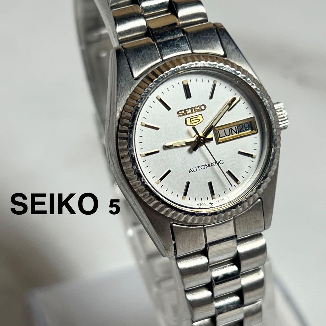 稼働美品 セイコーファイブ レディース腕時計 4206-0510 自動巻き 白