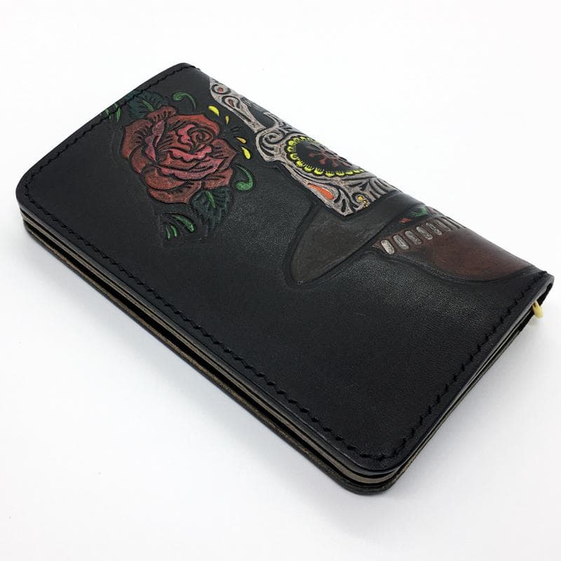 ミドルトラッカーウォレット 真鍮 ★メキシカンスカル&ローズ★