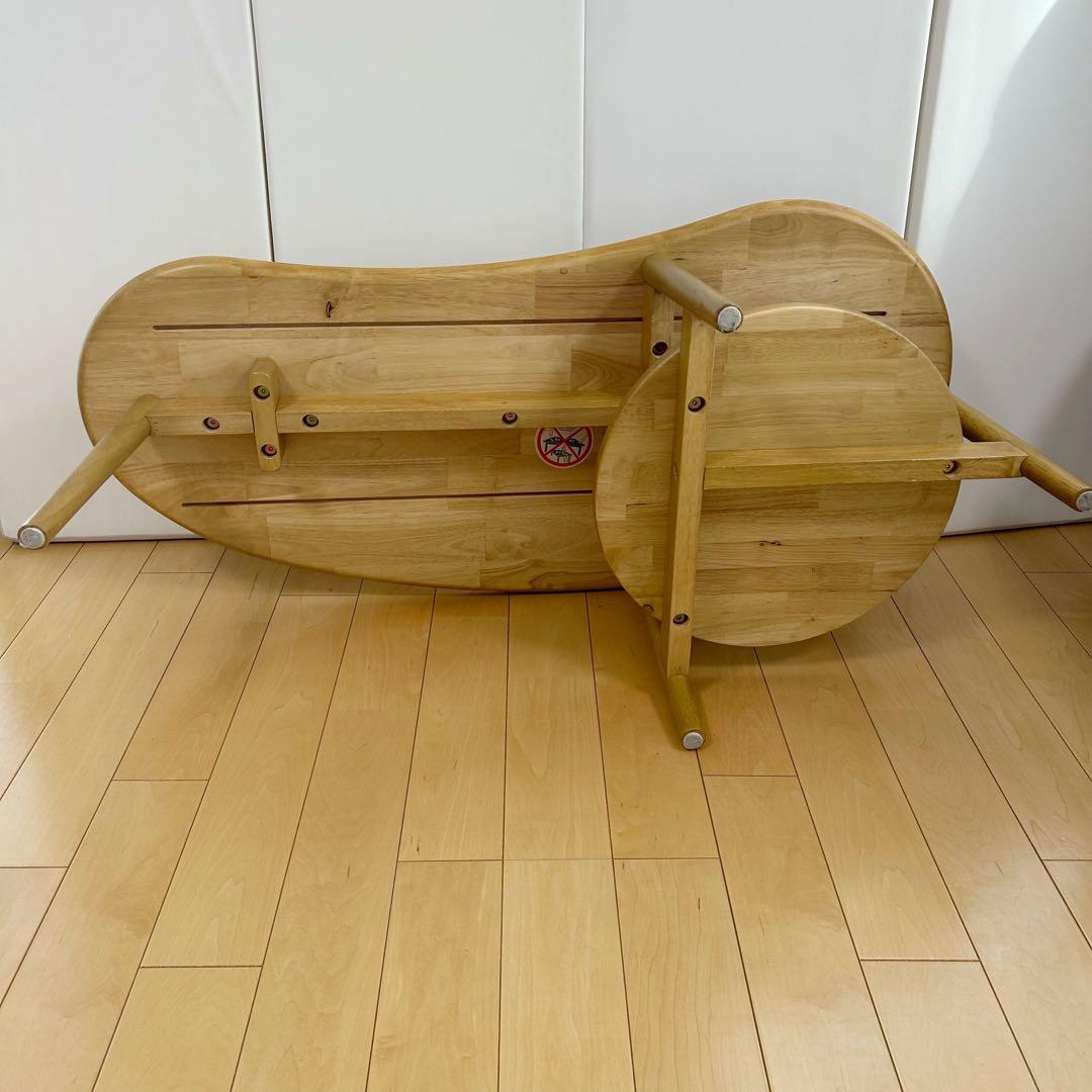 変形型の薄型リビングローテーブル　豆型テーブル　センターテーブル　ナチュラル美品