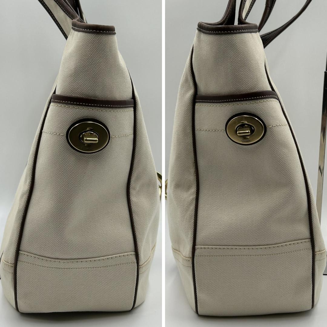 美品✨コーチ トートバッグ キャンバス レザー サイドターンロック 10779