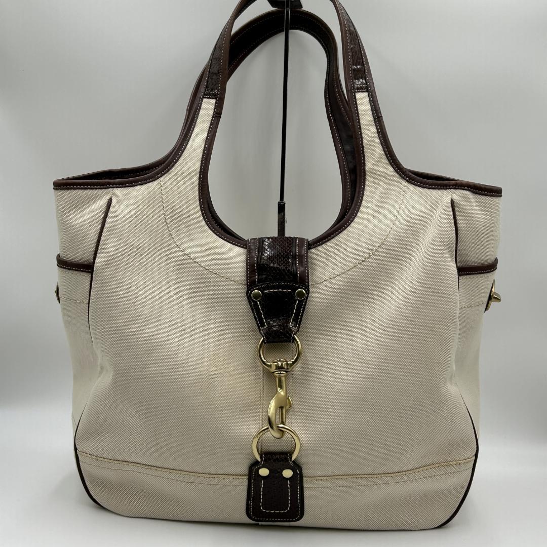 美品✨コーチ トートバッグ キャンバス レザー サイドターンロック 10779