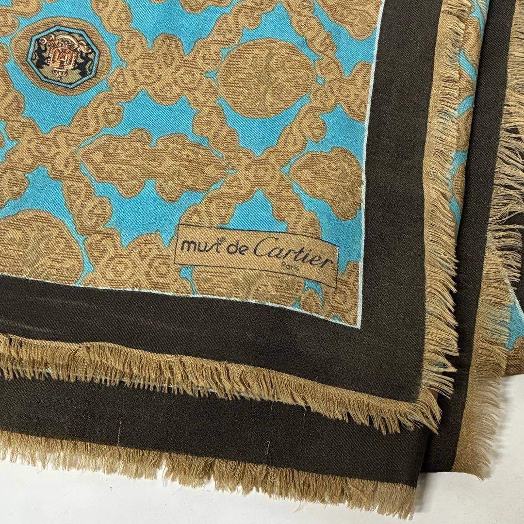 【CARTIER】2Cロゴ 大判ショール ウール/シルク混毛 イタリー製
