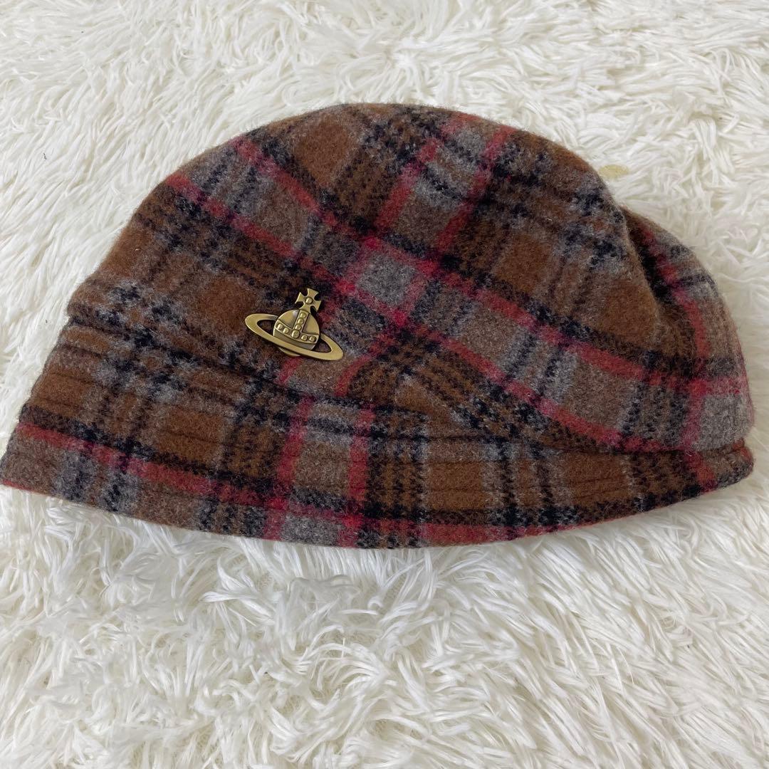 希少✨ヴィヴィアンウエストウッド オーブ チェック柄 ウール クロッシェ ハット