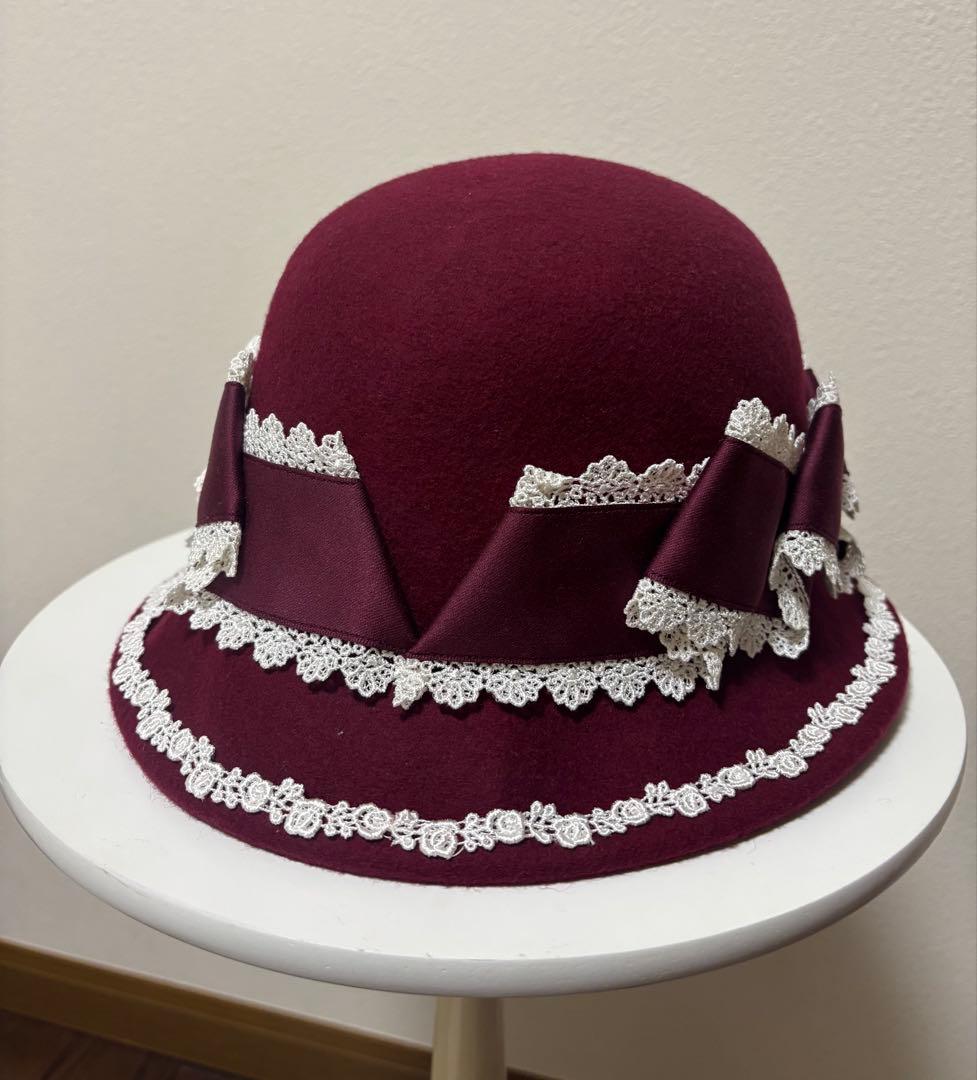 Innocent World リボンクロッシェハット　ボルドー