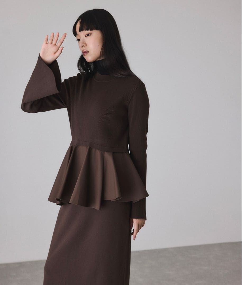 ADAM ET ROPE' ペプラムコンビニットワンピース/オケージョン対応