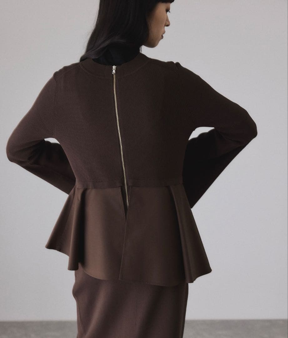 ADAM ET ROPE' ペプラムコンビニットワンピース/オケージョン対応