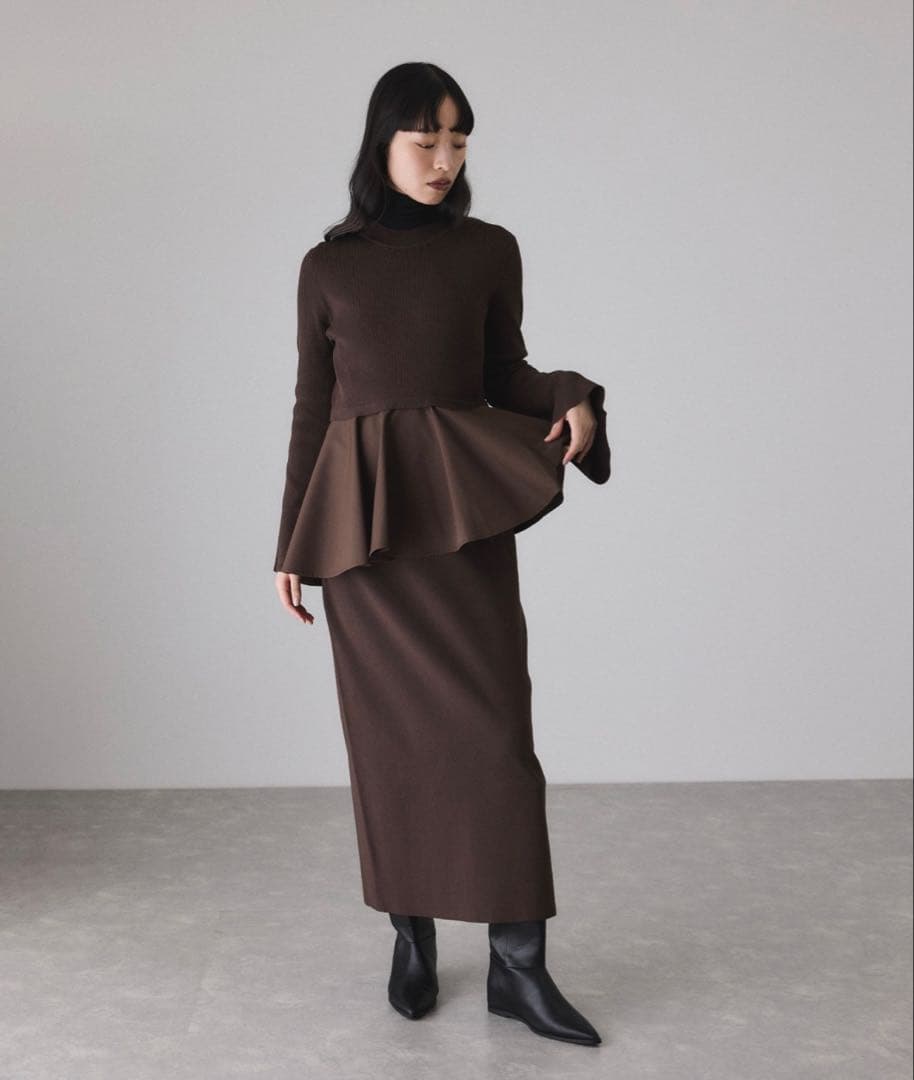 ADAM ET ROPE' ペプラムコンビニットワンピース/オケージョン対応