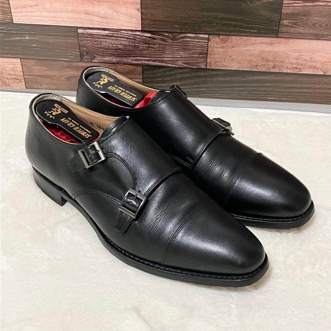 極美品 スコッチグレイン 26.0 黒 ダブルモンク 革靴 ビジネス シューズ