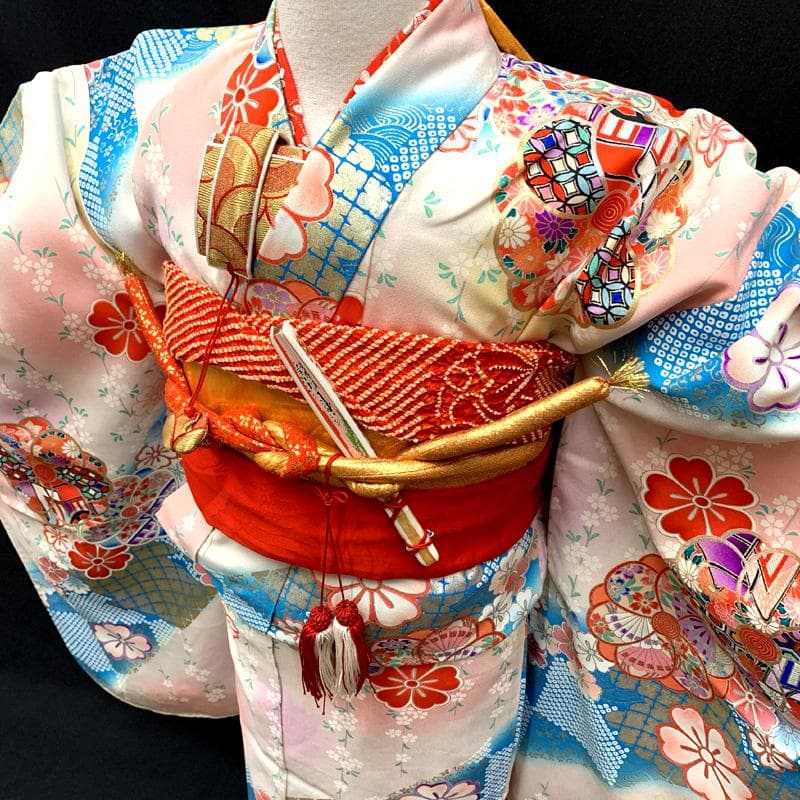 412ag86,帯締め,帯揚げ,しごき□七五三七歳 着物&袋帯&長襦袢□状態良好