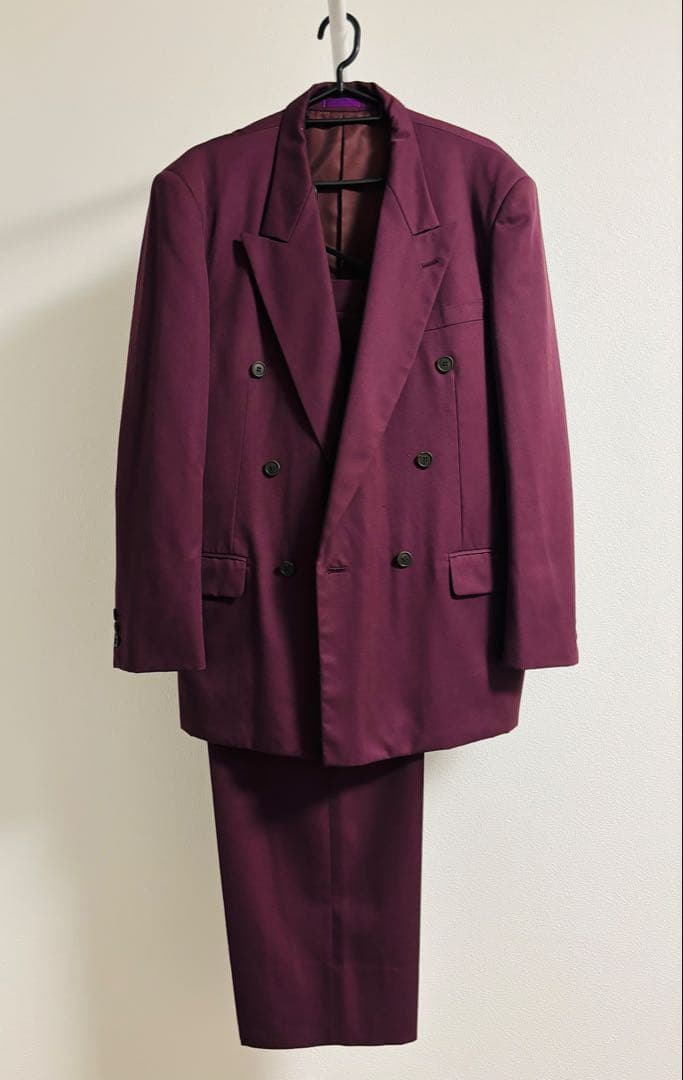 ヴィンテージ ダブルスーツ セットアップ 紫 ワインレッド レトロ 古着 メンズ