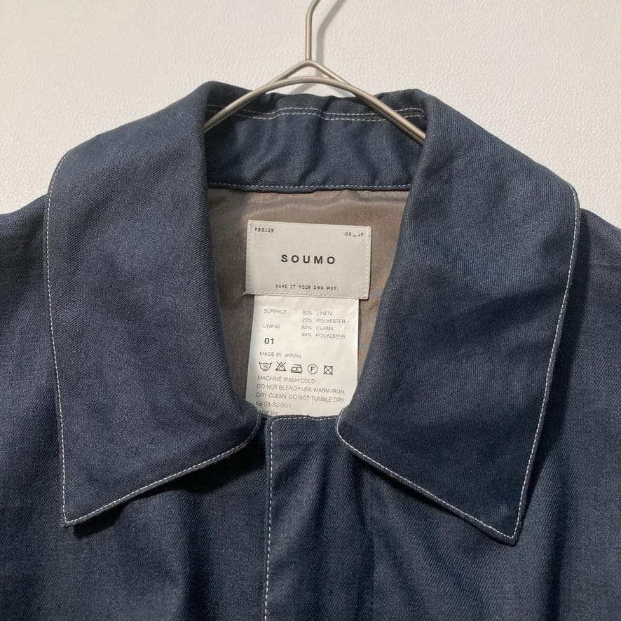 【04】ソウモ XL相当 リネン混 ジップジャケット デニムライク