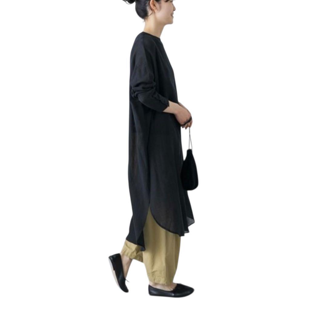 【美品】かぐれ　ガーゼロングチュニック　ブラック