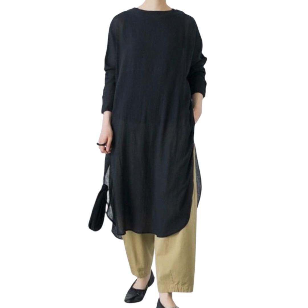 【美品】かぐれ　ガーゼロングチュニック　ブラック