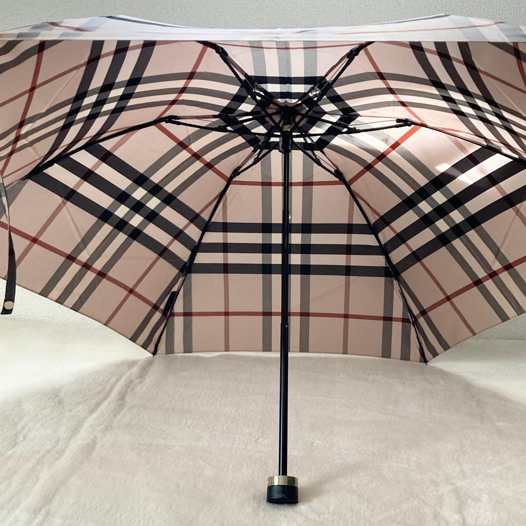 【未使用】バーバリー　折りたたみ傘　ノバチェック　雨傘　ユニセックス　ベージュ系