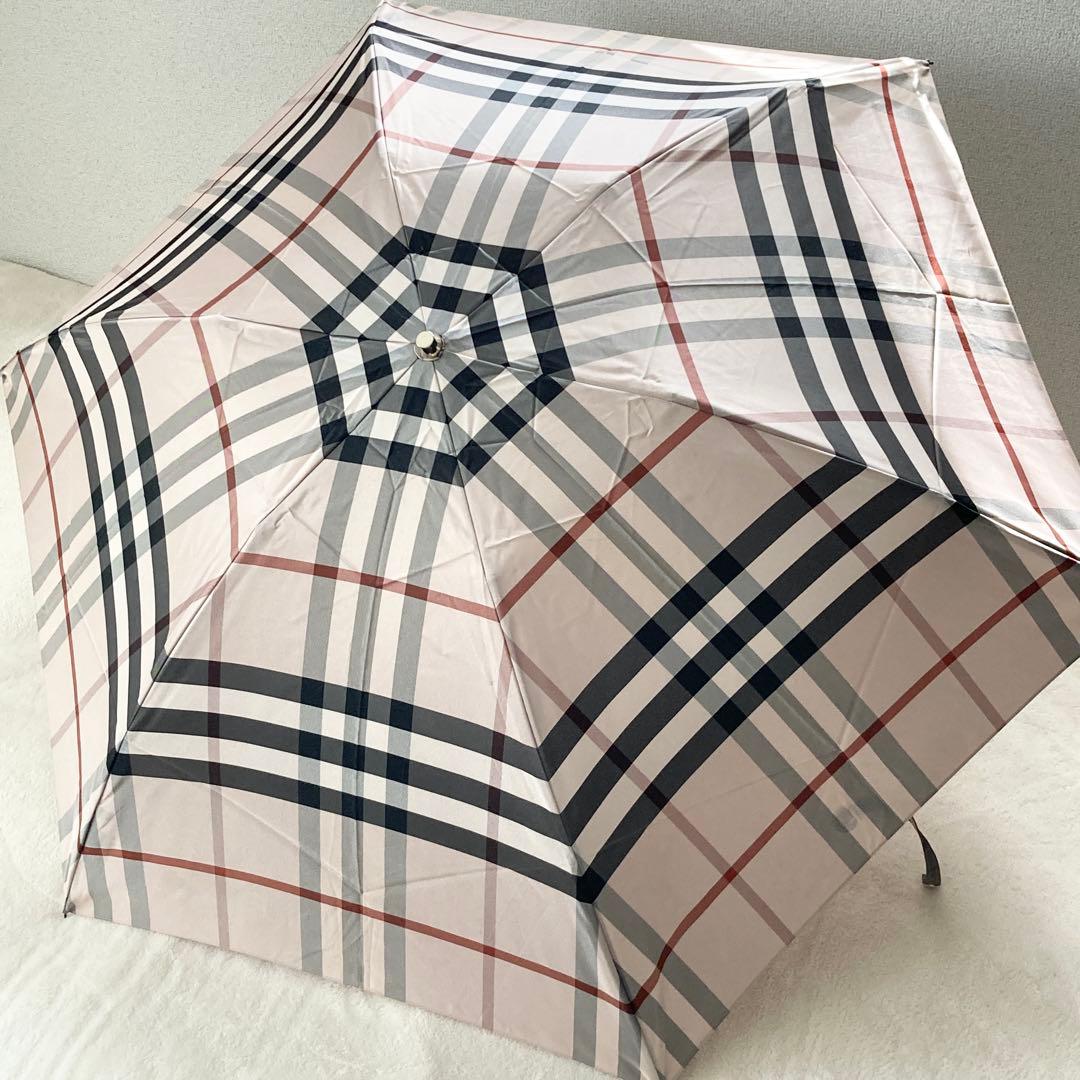 【未使用】バーバリー　折りたたみ傘　ノバチェック　雨傘　ユニセックス　ベージュ系
