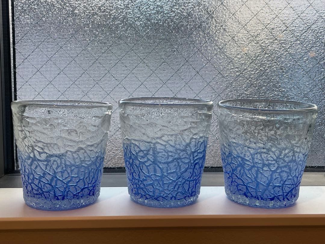 【最終値下げ】 稲嶺盛吉　琉球グラス　3個セット　琉球宙吹ガラス工房「虹」