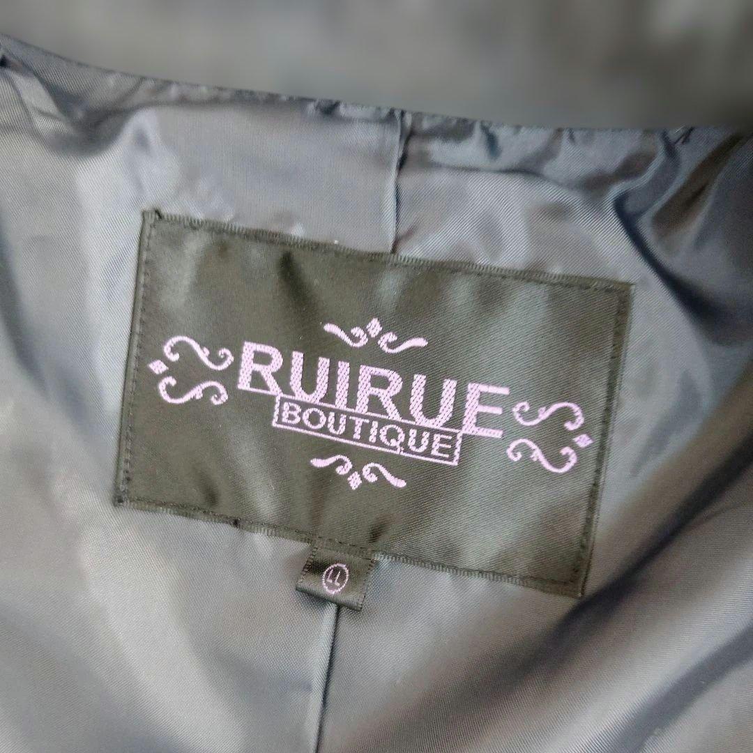 新品　グレー ウール ダブルブレストコート ファー付き　フォックス　LL　XL