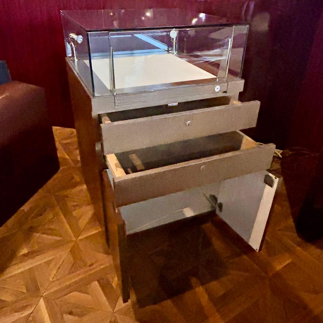 中型木製ガラスショーケース 3引き出し付き