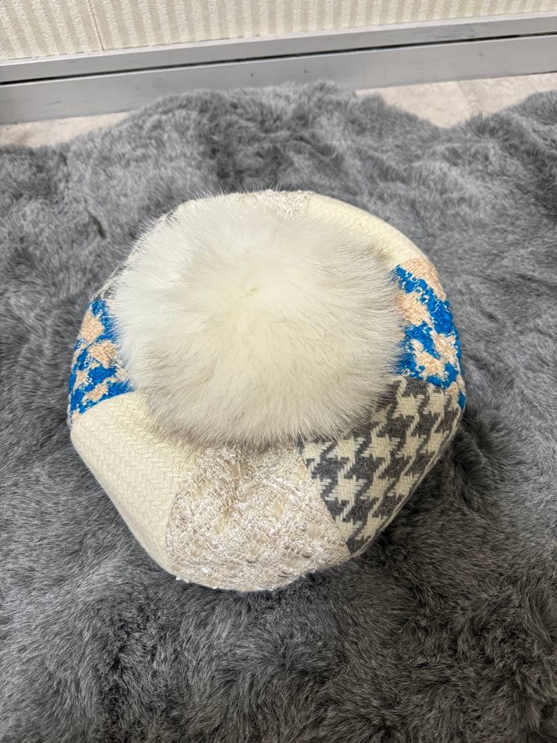 ca4la marshmallow2 FOXファー付き　ベレー帽　ツイード
