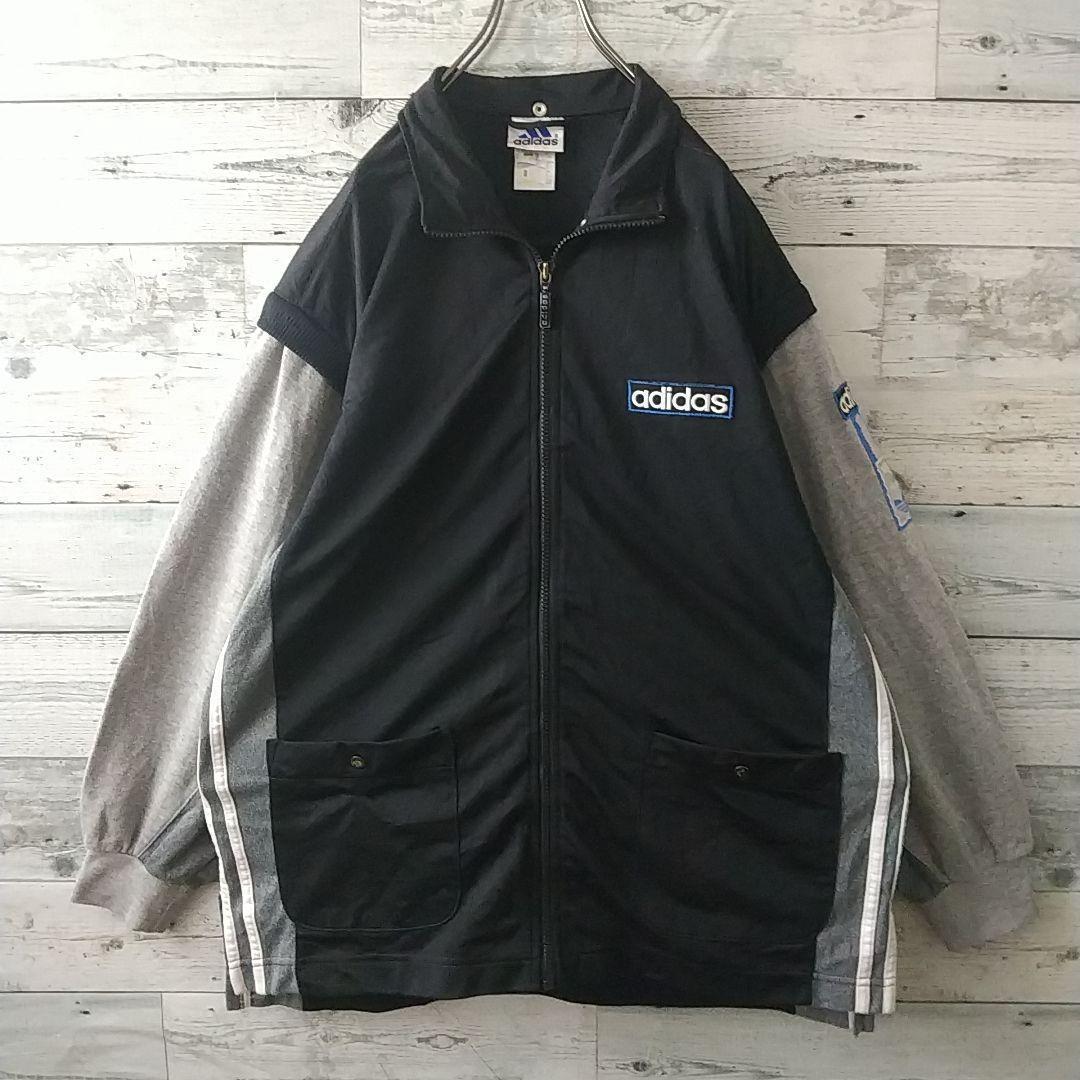 90s アディダス 刺繍 アームロゴ アーム着脱可 異素材 トラックジャケット