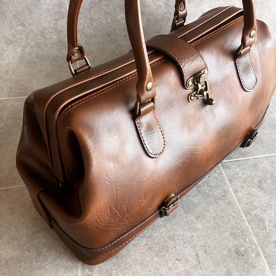 ヴィンテージ レザー ダレス ボストン バッグ 本革 鍵金具 茶 ビンテージ