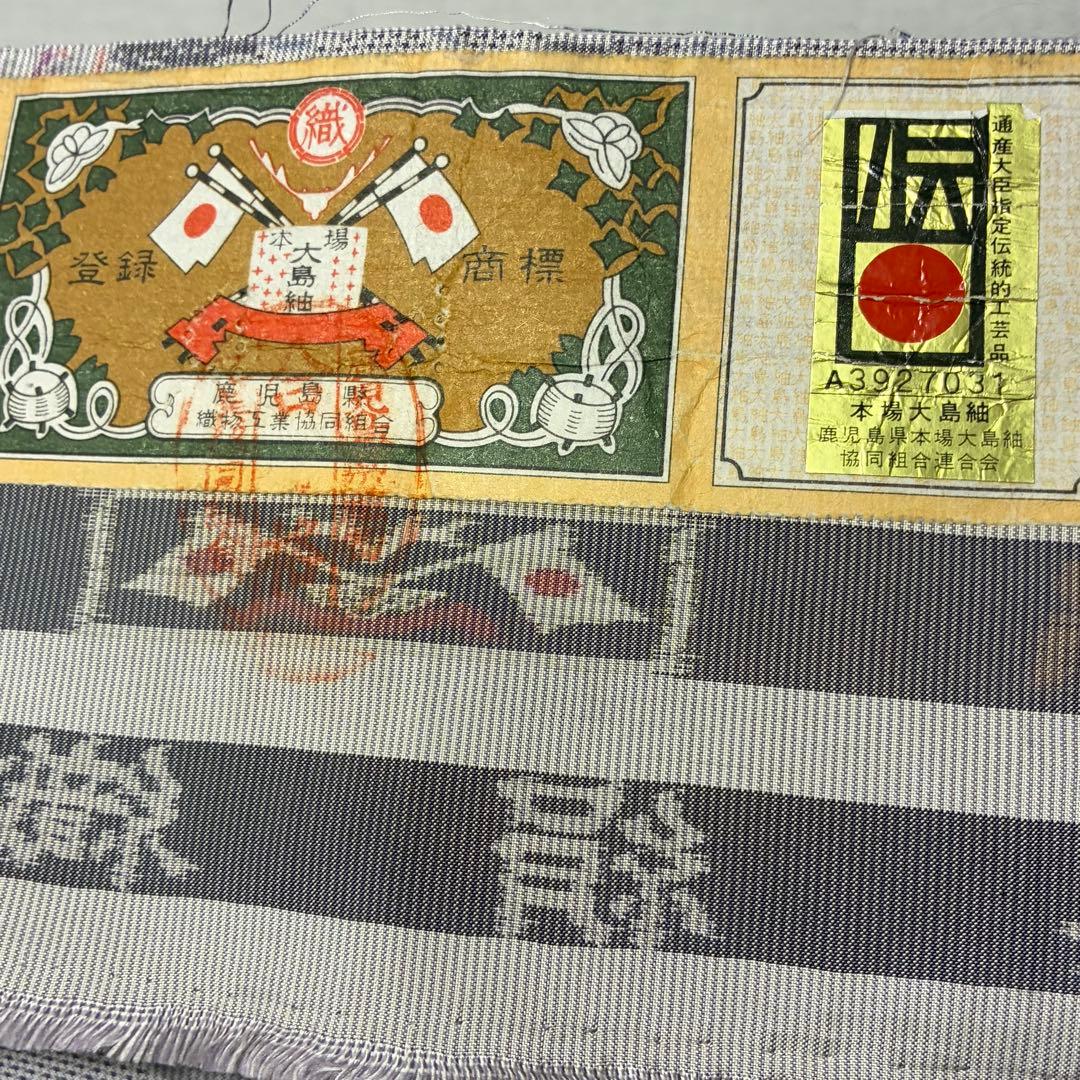 D196 本場白大島紬　藤絹織物　花模様　正絹着物　袷　しつけ糸付き未使用極美品