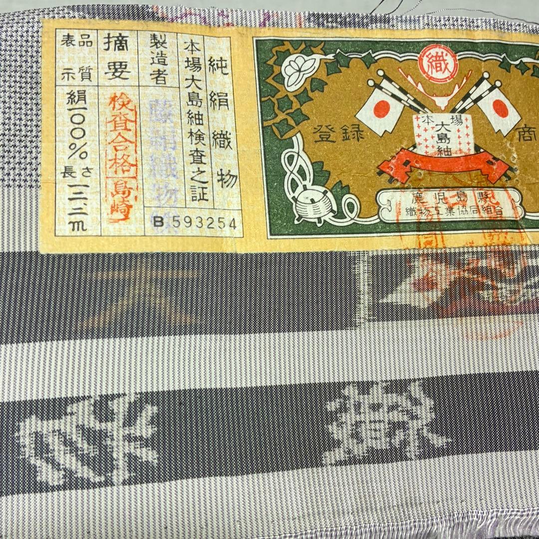 D196 本場白大島紬　藤絹織物　花模様　正絹着物　袷　しつけ糸付き未使用極美品