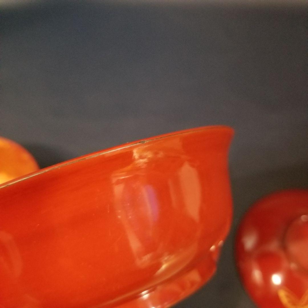 たまきち様確認用　輪島塗　朱漆塗 内総沈金 菊花紋詰 吸物椀 金蒔絵羽反2客