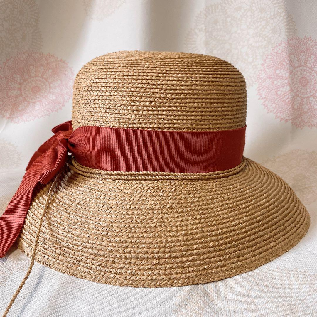 美品 ヘレンカミンスキー グログランリボン ラフィアハット