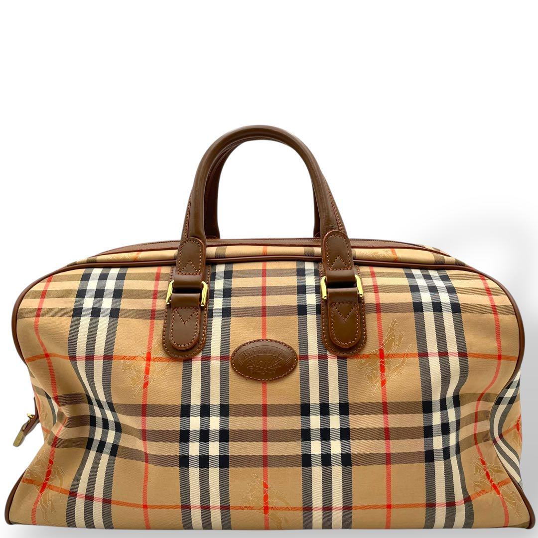 美品 BURBERRY ボストンバッグ レザー ノバチェック シャドーホース