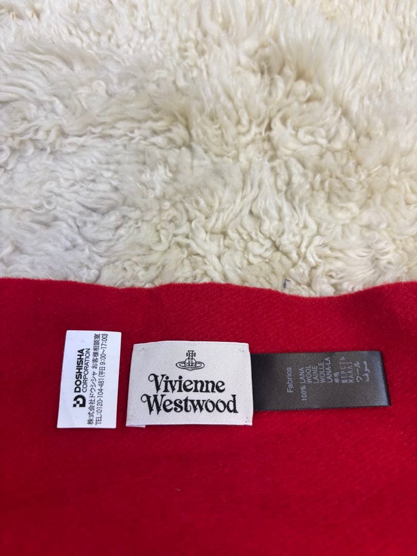 新品 Vivienne Westwood オーブ刺繍 ウールマフラー ストール赤
