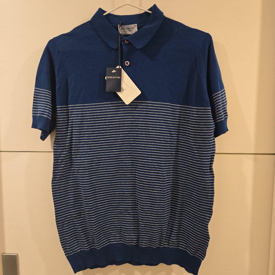 ジョンスメドレー ニットポロシャツ　 ストライプ コットン M　タグ付き