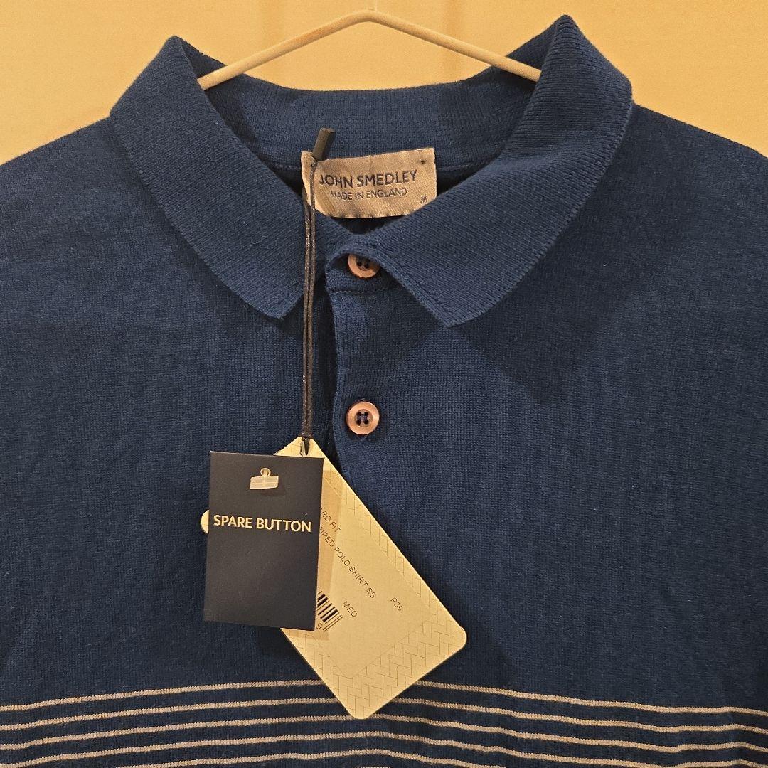 ジョンスメドレー ニットポロシャツ　 ストライプ コットン M　タグ付き