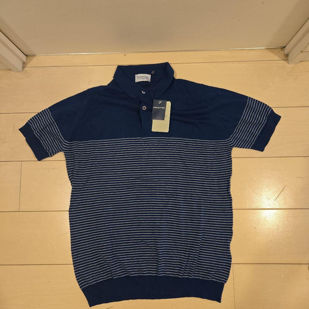 ジョンスメドレー ニットポロシャツ　 ストライプ コットン M　タグ付き