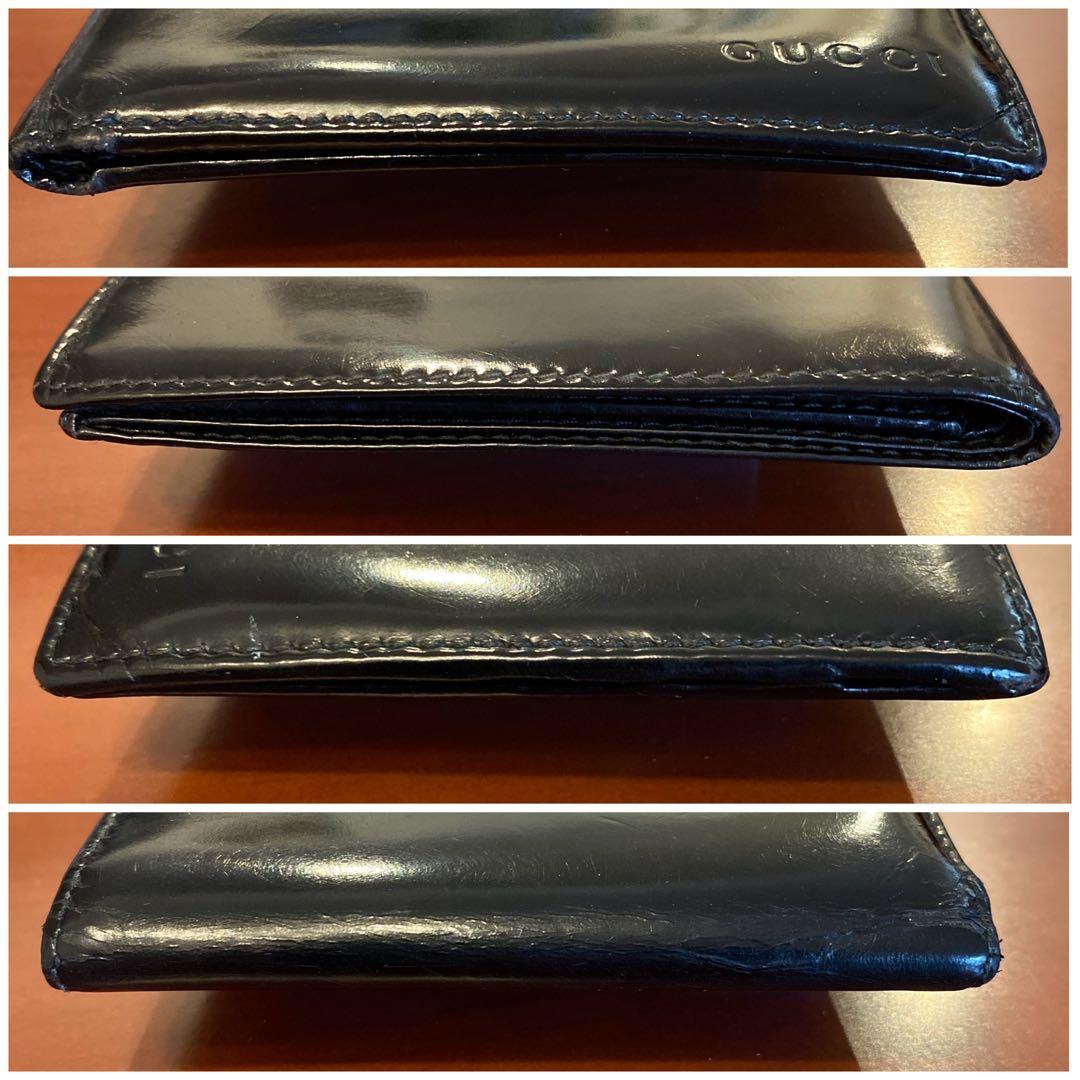 GUCCI ブラック 二つ折り財布 パテントレザー　イタリア製