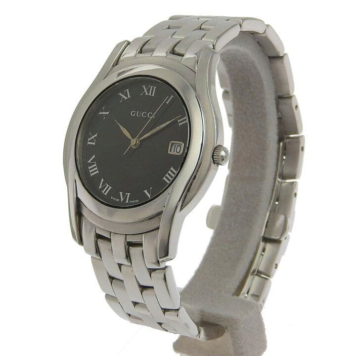 お*ー様 ☆極美品大人気グッチ時計5500M 黒文字盤ステンレススチール スイス