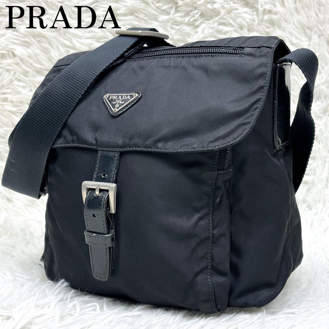 プラダ ショルダーバッグ 三角ロゴプレート ナイロン レザー ブラック