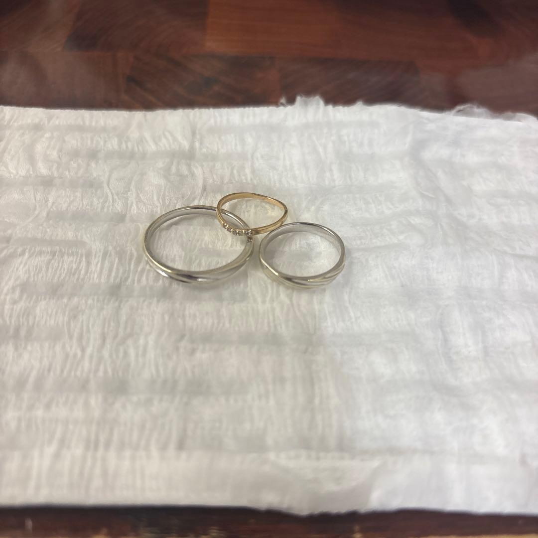 シンプルなシルバー・ゴールドリング3点セット