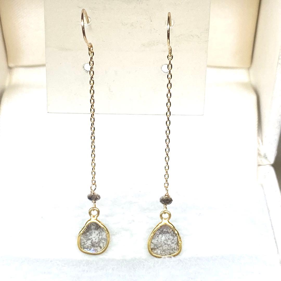 美品☆K18YG☆スライスダイヤ☆ロングピアス