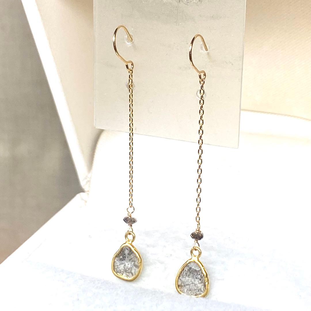 美品☆K18YG☆スライスダイヤ☆ロングピアス