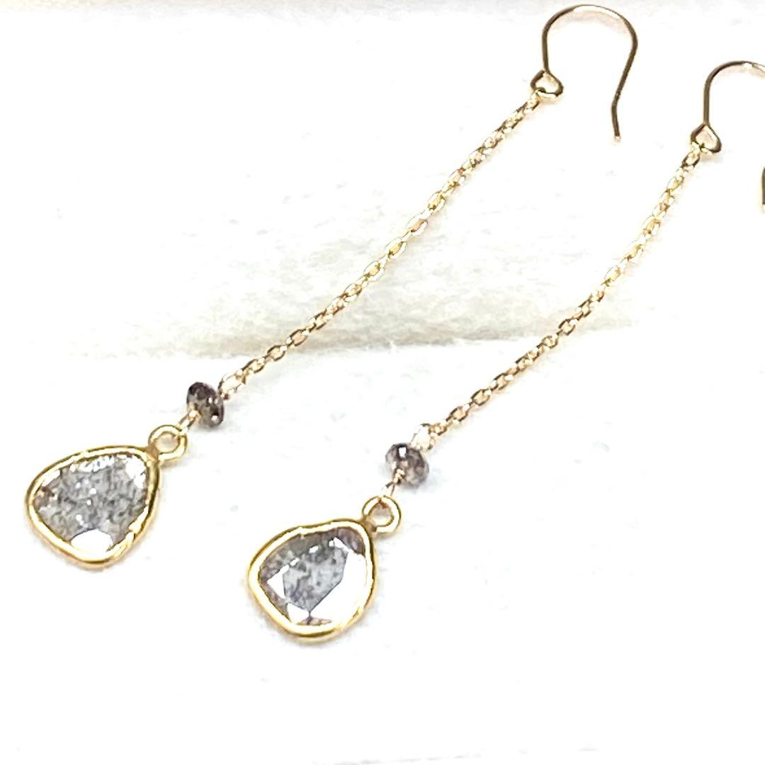 美品☆K18YG☆スライスダイヤ☆ロングピアス