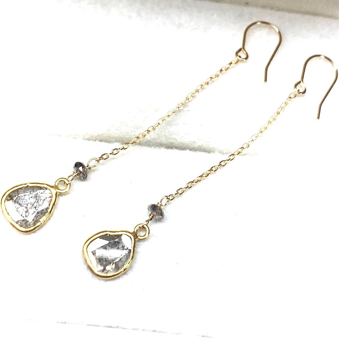 美品☆K18YG☆スライスダイヤ☆ロングピアス