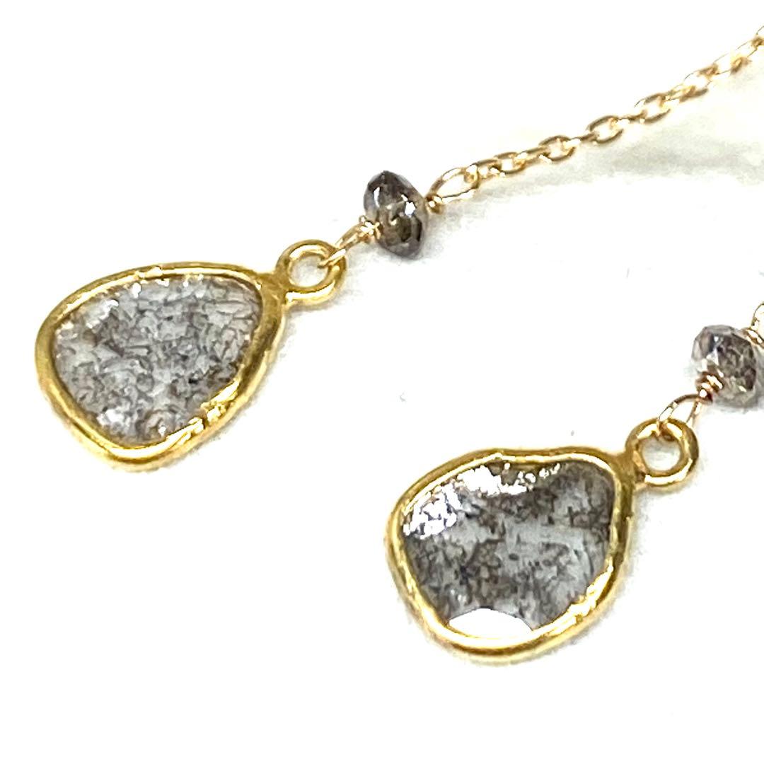 美品☆K18YG☆スライスダイヤ☆ロングピアス