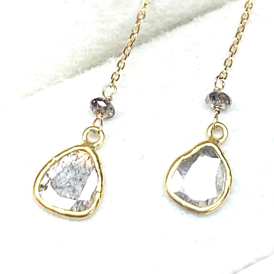 美品☆K18YG☆スライスダイヤ☆ロングピアス