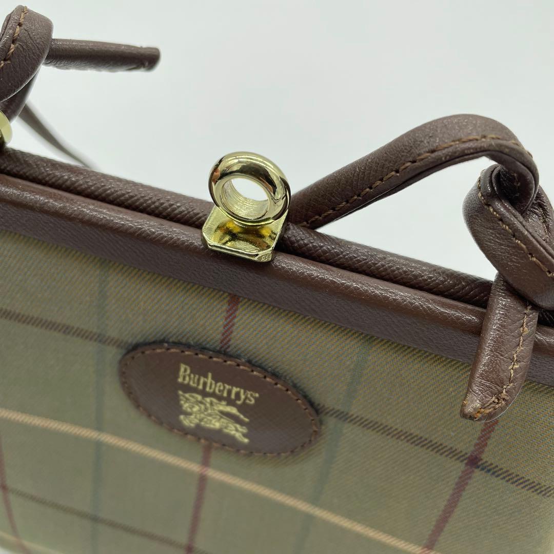 【極美品】バーバリー　ショルダーバッグ　がま口　ホースロゴ　キャンバス　玉虫色