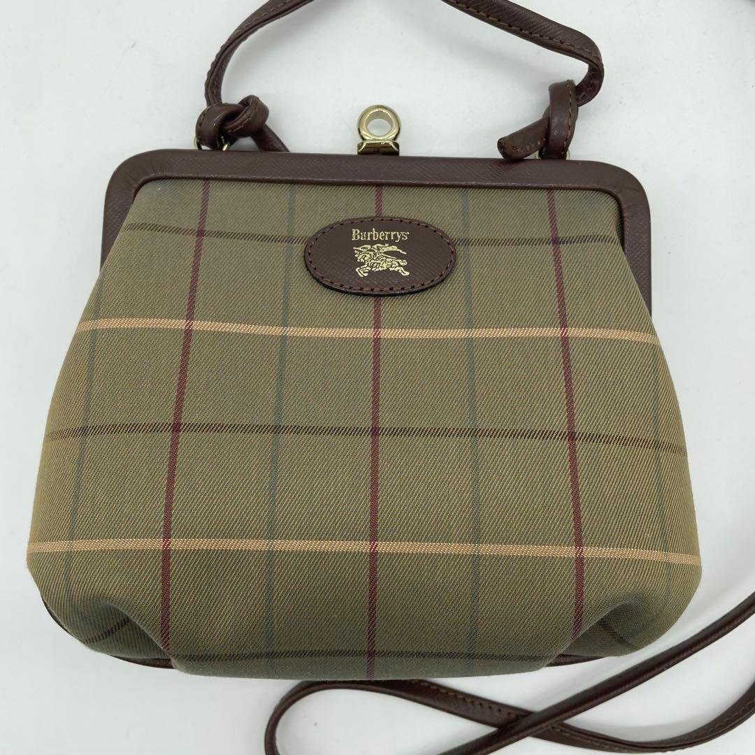 【極美品】バーバリー　ショルダーバッグ　がま口　ホースロゴ　キャンバス　玉虫色